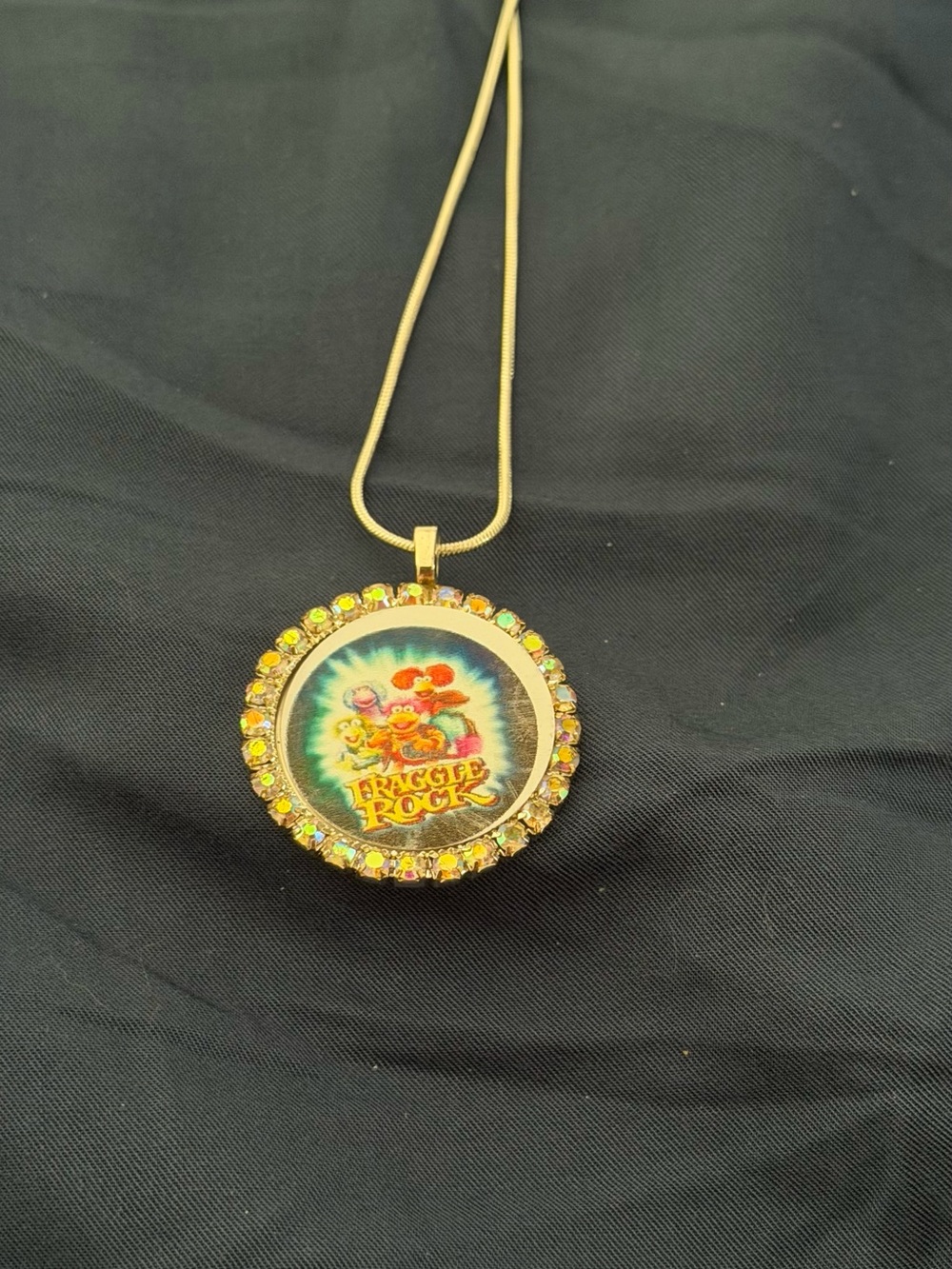 Fraggle rock Round Pendant Necklace - Yellow Crystal Accent